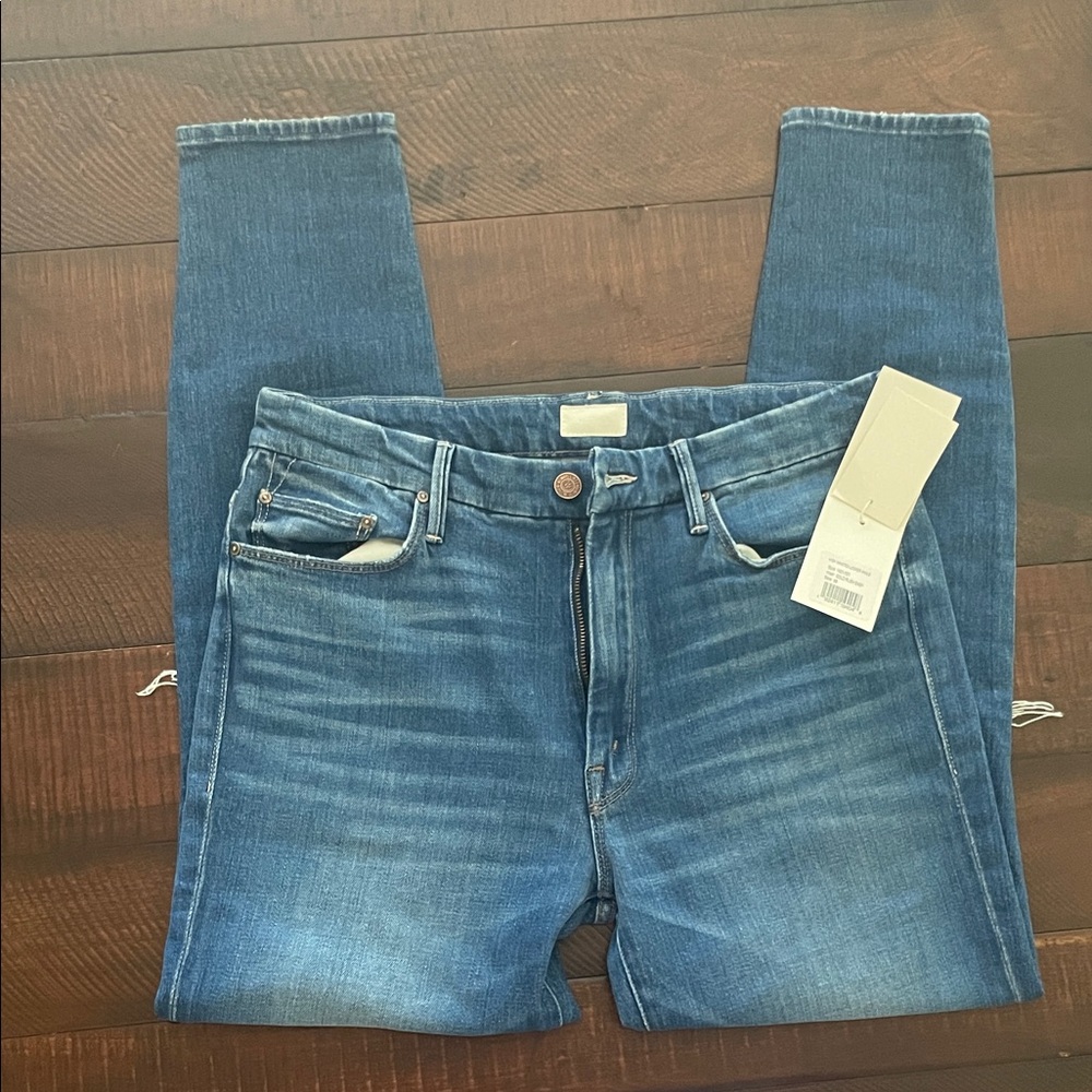Mother Blue Denim Jeans, Distressed Knee